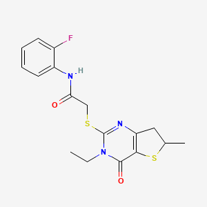 2-[(3-ethyl-6-methyl-4-oxo-6,7-dihydrothieno[3,2-d]pyrimidin-2-yl)sulfanyl]-N-(2-fluorophenyl)acetamide