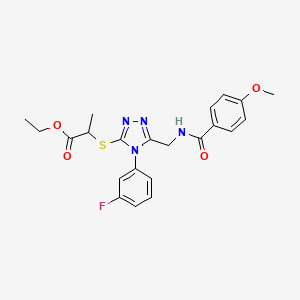 molecular formula C22H23FN4O4S B2413718 ethyl 2-((4-(3-fluorophenyl)-5-((4-methoxybenzamido)methyl)-4H-1,2,4-triazol-3-yl)thio)propanoate CAS No. 476449-93-1