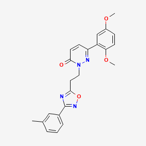 molecular formula C23H22N4O4 B2413732 5-(5,7-dimethylpyrazolo[1,5-a]pyrimidin-3-yl)-2-methyl-N-(2-methylbenzyl)benzenesulfonamide CAS No. 1185141-51-8