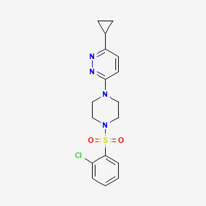 molecular formula C17H19ClN4O2S B2413738 3-(4-((2-Chlorophenyl)sulfonyl)piperazin-1-yl)-6-cyclopropylpyridazine CAS No. 2034307-52-1