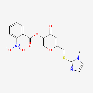 molecular formula C17H13N3O6S B2413747 6-(((1-methyl-1H-imidazol-2-yl)thio)methyl)-4-oxo-4H-pyran-3-yl 2-nitrobenzoate CAS No. 896309-56-1