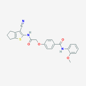 molecular formula C24H21N3O4S B241378 4-{2-[(3-cyano-5,6-dihydro-4H-cyclopenta[b]thien-2-yl)amino]-2-oxoethoxy}-N-(2-methoxyphenyl)benzamide 