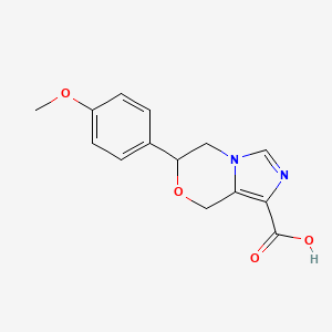 molecular formula C14H14N2O4 B2413795 6-(4-Methoxyphenyl)-6,8-dihydro-5H-imidazo[5,1-c][1,4]oxazine-1-carboxylic acid CAS No. 1416343-48-0