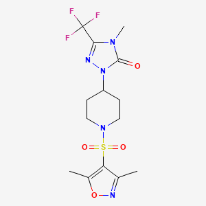 molecular formula C14H18F3N5O4S B2413823 1-(1-((3,5-dimethylisoxazol-4-yl)sulfonyl)piperidin-4-yl)-4-methyl-3-(trifluoromethyl)-1H-1,2,4-triazol-5(4H)-one CAS No. 2034603-52-4