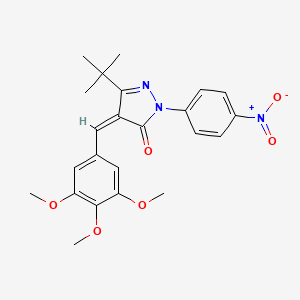 molecular formula C23H25N3O6 B2413828 3-(Tert-butyl)-1-(4-nitrophenyl)-4-((3,4,5-trimethoxyphenyl)methylene)-2-pyrazolin-5-one CAS No. 1025878-53-8