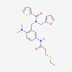 molecular formula C24H29N3O3S2 B2413845 N-[[2-(二甲氨基)-5-(3-乙基硫代丙酰氨基)苯基]甲基]-N-(呋喃-2-基甲基)噻吩-2-甲酰胺 CAS No. 2253630-49-6