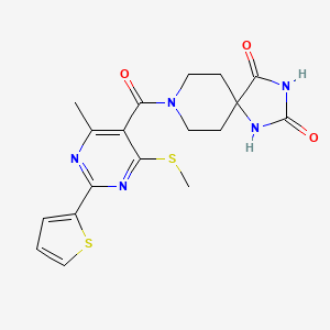 8-[4-Methyl-6-(methylsulfanyl)-2-(thiophen-2-yl)pyrimidine-5-carbonyl]-1,3,8-triazaspiro[4.5]decane-2,4-dione