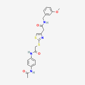 molecular formula C23H24N4O4S2 B2413853 N-(4-acetamidophenyl)-2-((4-(2-((3-methoxybenzyl)amino)-2-oxoethyl)thiazol-2-yl)thio)acetamide CAS No. 941937-43-5