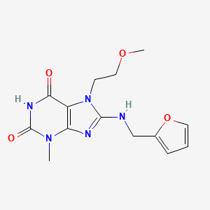 molecular formula C14H17N5O4 B2413863 8-((furan-2-ylmethyl)amino)-7-(2-methoxyethyl)-3-methyl-1H-purine-2,6(3H,7H)-dione CAS No. 384361-36-8
