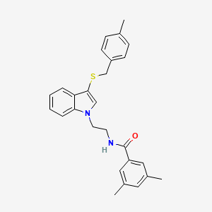 3,5-dimethyl-N-[2-[3-[(4-methylphenyl)methylsulfanyl]indol-1-yl]ethyl]benzamide