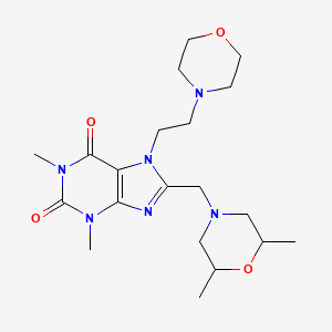 molecular formula C20H32N6O4 B2413881 8-[(2,6-Dimethylmorpholin-4-yl)methyl]-1,3-dimethyl-7-(2-morpholin-4-ylethyl)purine-2,6-dione CAS No. 838886-07-0