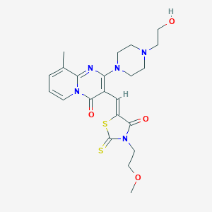 molecular formula C22H27N5O4S2 B241390 2-[4-(2-hydroxyethyl)-1-piperazinyl]-3-{(Z)-[3-(2-methoxyethyl)-4-oxo-2-thioxo-1,3-thiazolidin-5-ylidene]methyl}-9-methyl-4H-pyrido[1,2-a]pyrimidin-4-one 
