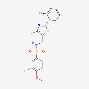 molecular formula C18H16ClFN2O3S2 B2413900 N-((2-(2-chlorophenyl)-4-methylthiazol-5-yl)methyl)-3-fluoro-4-methoxybenzenesulfonamide CAS No. 1421465-55-5
