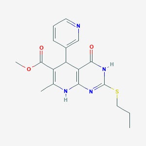 molecular formula C18H20N4O3S B2413918 Methyl 7-methyl-4-oxo-2-(propylthio)-5-pyridin-3-yl-3,4,5,8-tetrahydropyrido[2,3-d]pyrimidine-6-carboxylate CAS No. 878625-25-3