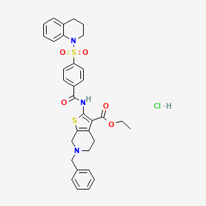 molecular formula C33H34ClN3O5S2 B2413924 ethyl 6-benzyl-2-(4-((3,4-dihydroquinolin-1(2H)-yl)sulfonyl)benzamido)-4,5,6,7-tetrahydrothieno[2,3-c]pyridine-3-carboxylate hydrochloride CAS No. 1216720-30-7