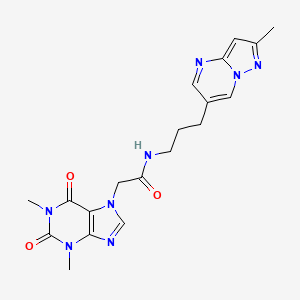 molecular formula C19H22N8O3 B2413948 2-(1,3-Dimethyl-2,6-dioxopurin-7-yl)-N-[3-(2-methylpyrazolo[1,5-a]pyrimidin-6-yl)propyl]acetamide CAS No. 1797142-27-8