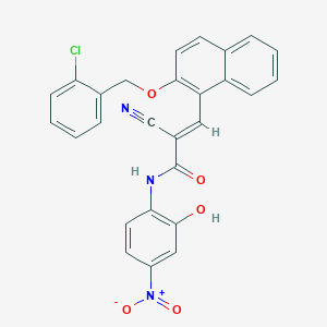 molecular formula C27H18ClN3O5 B2413949 (E)-3-[2-[(2-氯苯基)甲氧基]萘-1-基]-2-氰基-N-(2-羟基-4-硝基苯基)丙-2-烯酰胺 CAS No. 522655-99-8
