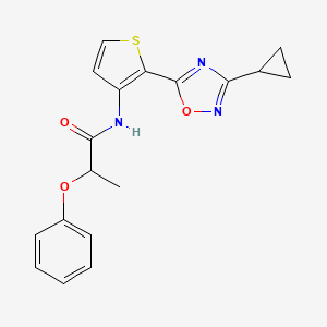 molecular formula C18H17N3O3S B2413951 N-(2-(3-ciclopropil-1,2,4-oxadiazol-5-il)tiofen-3-il)-2-fenoxipropanamida CAS No. 1787915-03-0