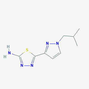 molecular formula C9H13N5S B2413956 5-[1-(2-Methylpropyl)pyrazol-3-yl]-1,3,4-thiadiazol-2-amine CAS No. 1946812-78-7