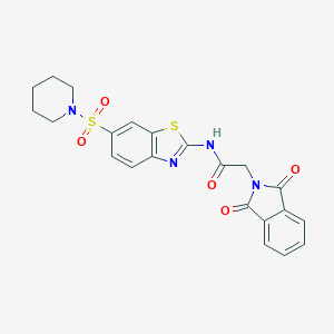 molecular formula C22H20N4O5S2 B241397 2-(1,3-dioxo-1,3-dihydro-2H-isoindol-2-yl)-N-[6-(1-piperidinylsulfonyl)-1,3-benzothiazol-2-yl]acetamide 
