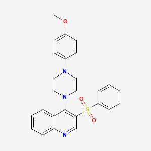 molecular formula C26H25N3O3S B2413972 3-(Benzenesulfonyl)-4-[4-(4-methoxyphenyl)piperazin-1-yl]quinoline CAS No. 866843-26-7