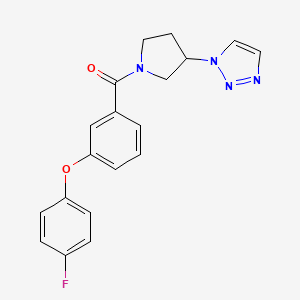 molecular formula C19H17FN4O2 B2413973 (3-(1H-1,2,3-三唑-1-基)吡咯烷-1-基)(3-(4-氟苯氧基)苯基)甲苯酮 CAS No. 2034487-14-2