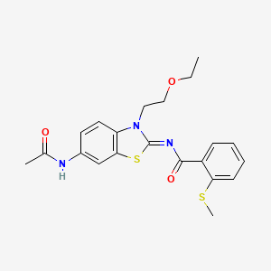 molecular formula C21H23N3O3S2 B2413974 (E)-N-(6-acetamido-3-(2-ethoxyethyl)benzo[d]thiazol-2(3H)-ylidene)-2-(methylthio)benzamide CAS No. 896353-10-9