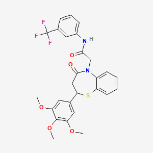 molecular formula C27H25F3N2O5S B2413977 2-(4-oxo-2-(3,4,5-trimethoxyphenyl)-3,4-dihydrobenzo[b][1,4]thiazepin-5(2H)-yl)-N-(3-(trifluoromethyl)phenyl)acetamide CAS No. 847410-59-7