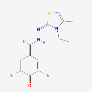 molecular formula C13H13Br2N3OS B241399 2,6-dibromo-4-[[(2E)-2-(3-ethyl-4-methyl-1,3-thiazol-2-ylidene)hydrazinyl]methylidene]cyclohexa-2,5-dien-1-one 