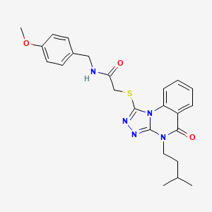 molecular formula C24H27N5O3S B2413992 N-[(4-methoxyphenyl)methyl]-2-{[4-(3-methylbutyl)-5-oxo-4H,5H-[1,2,4]triazolo[4,3-a]quinazolin-1-yl]sulfanyl}acetamide CAS No. 938641-38-4