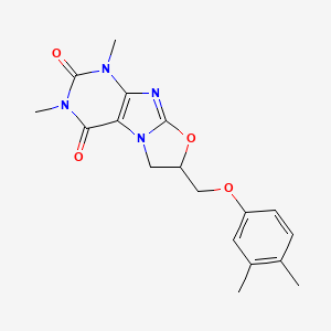 molecular formula C18H20N4O4 B2413998 7-((3,4-dimethylphenoxy)methyl)-1,3-dimethyl-6,7-dihydrooxazolo[2,3-f]purine-2,4(1H,3H)-dione CAS No. 879071-36-0