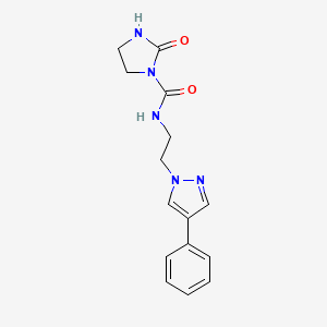 molecular formula C15H17N5O2 B2414002 2-氧代-N-(2-(4-苯基-1H-吡唑-1-基)乙基)咪唑烷-1-甲酰胺 CAS No. 2034369-08-7