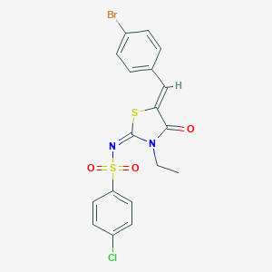 molecular formula C18H14BrClN2O3S2 B241402 N-[5-(4-bromobenzylidene)-3-ethyl-4-oxo-1,3-thiazolidin-2-ylidene]-4-chlorobenzenesulfonamide 