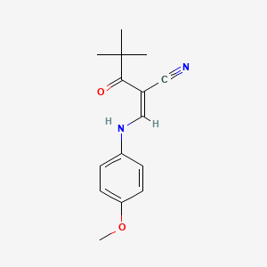 molecular formula C15H18N2O2 B2414032 2-(2,2-Dimethylpropanoyl)-3-((4-methoxyphenyl)amino)prop-2-enenitrile CAS No. 208347-89-1
