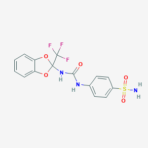 molecular formula C15H12F3N3O5S B241405 4-({[2-(Trifluoromethyl)-1,3-benzodioxol-2-yl]carbamoyl}amino)benzenesulfonamide 