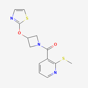 molecular formula C13H13N3O2S2 B2414083 (2-(甲硫基)吡啶-3-基)(3-(噻唑-2-氧基)氮杂环丁-1-基)甲苯酮 CAS No. 1797335-44-4
