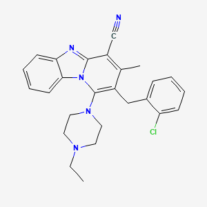 molecular formula C26H26ClN5 B2414112 2-(2-氯苄基)-1-(4-乙基哌嗪-1-基)-3-甲基吡啶并[1,2-a]苯并咪唑-4-腈 CAS No. 849007-59-6