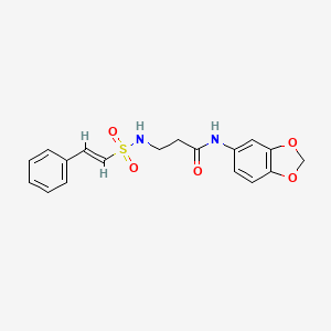 molecular formula C18H18N2O5S B2414127 N-(1,3-Benzodioxol-5-yl)-3-[[(E)-2-phenylethenyl]sulfonylamino]propanamide CAS No. 1424754-13-1