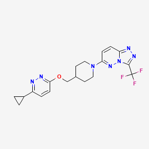 molecular formula C19H20F3N7O B2414136 6-[4-[(6-Cyclopropylpyridazin-3-yl)oxymethyl]piperidin-1-yl]-3-(trifluoromethyl)-[1,2,4]triazolo[4,3-b]pyridazine CAS No. 2379995-84-1