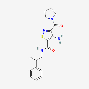 molecular formula C18H22N4O2S B2414137 4-amino-N-(2-phenylpropyl)-3-(pyrrolidine-1-carbonyl)isothiazole-5-carboxamide CAS No. 1286718-95-3