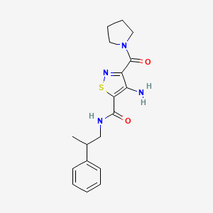 molecular formula C18H22N4O2S B2414137 4-amino-N-(2-phenylpropyl)-3-(pyrrolidine-1-carbonyl)-1,2-thiazole-5-carboxamide CAS No. 1286718-95-3