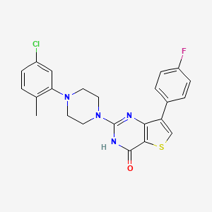 molecular formula C23H20ClFN4OS B2414140 4(3H)-ona 7-(4-fluorofenil)tieno[3,2-d]pirimidin-1-il]-2-[4-(5-cloro-2-metilfenil)piperazin- CAS No. 1251709-01-9