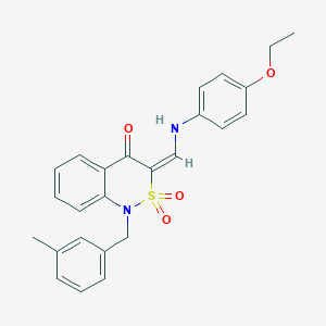 molecular formula C25H24N2O4S B2414142 (3E)-3-{[(4-ethoxyphenyl)amino]methylene}-1-(3-methylbenzyl)-1H-2,1-benzothiazin-4(3H)-one 2,2-dioxide CAS No. 892308-97-3