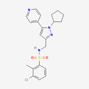 molecular formula C21H23ClN4O2S B2414158 3-chloro-N-((1-cyclopentyl-5-(pyridin-4-yl)-1H-pyrazol-3-yl)methyl)-2-methylbenzenesulfonamide CAS No. 1421450-74-9