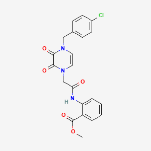 molecular formula C21H18ClN3O5 B2414159 methyl 2-(2-(4-(4-chlorobenzyl)-2,3-dioxo-3,4-dihydropyrazin-1(2H)-yl)acetamido)benzoate CAS No. 1421506-28-6