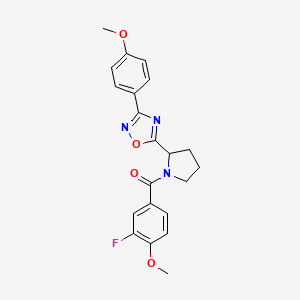 molecular formula C21H20FN3O4 B2414160 5-[1-(3-Fluoro-4-methoxybenzoyl)pyrrolidin-2-yl]-3-(4-methoxyphenyl)-1,2,4-oxadiazole CAS No. 1788753-78-5