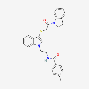 molecular formula C28H27N3O2S B2414164 N-(2-(3-((2-(吲哚啉-1-基)-2-氧代乙基)硫代)-1H-吲哚-1-基)乙基)-4-甲基苯甲酰胺 CAS No. 532970-77-7