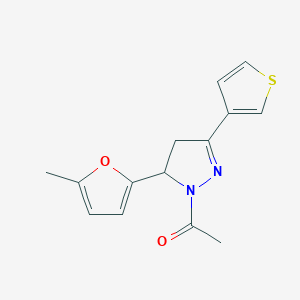 molecular formula C14H14N2O2S B2414171 1-(5-(5-甲基呋喃-2-基)-3-(噻吩-3-基)-4,5-二氢-1H-吡唑-1-基)乙酮 CAS No. 1241333-89-0