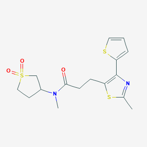 molecular formula C16H20N2O3S3 B2414173 N-(1,1-dioxidotetrahydrothiophen-3-yl)-N-methyl-3-[2-methyl-4-(thiophen-2-yl)-1,3-thiazol-5-yl]propanamide CAS No. 1017663-16-9