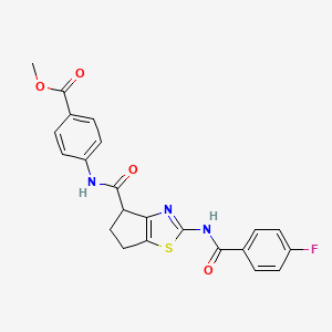 methyl 4-(2-(4-fluorobenzamido)-5,6-dihydro-4H-cyclopenta[d]thiazole-4-carboxamido)benzoate